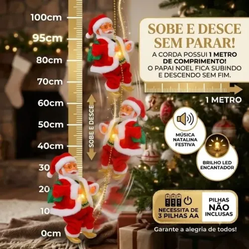 PROMOÇÃO Papai Noel que Sobe a Corda Musical Achadinho Shopee