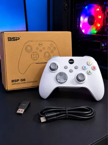 Controle BSP G6 Branco Sem Fio Bluetooth 5.3 | Hall Effect | PC, Switch, Android e iOS