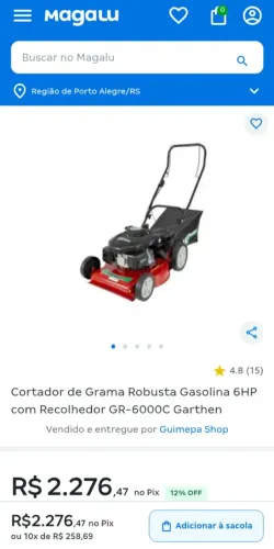 Máquina de cortar grama Robusta a gasolina 6HP Garthen GR-6000C