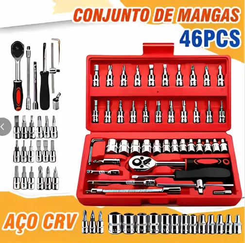 Kit de ferramentas 46 peças Jogo de Soquetes Chave Catraca Reversível com Maleta