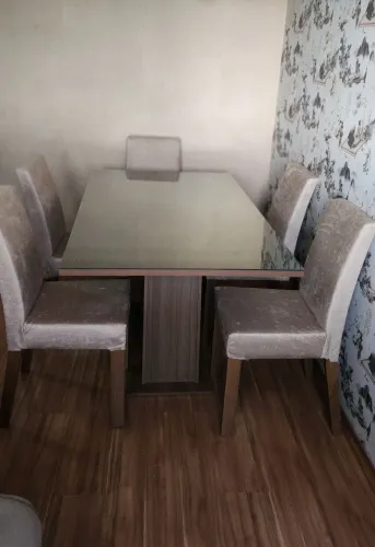 Conjunto sala de jantar mesa tampa de vidro com 6 cadeiras rústic preto, imperial. 