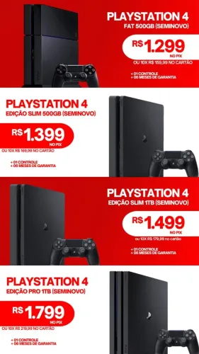 PLAYSTATION 4 SLIM / FAT 500GB, 1TB, 6 Meses de garantia loja fisica