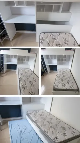 Cama infantil treliche branca com escada, escrivaninha e baú!!! 