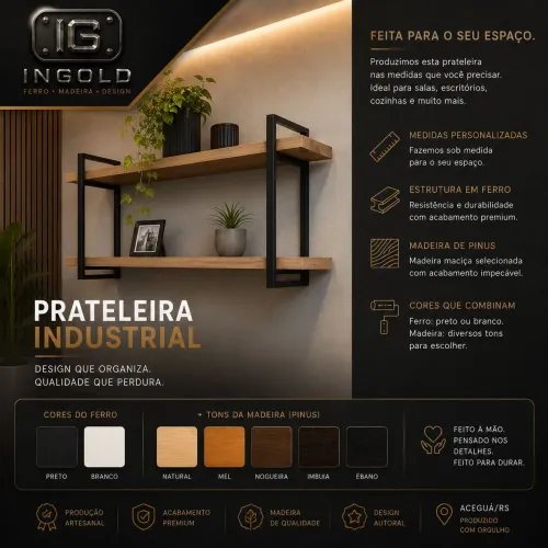 Prateleiras e móveis industriais ferro e madeira