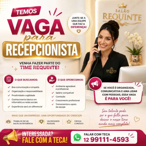 Vaga de recepcionista salão de beleza