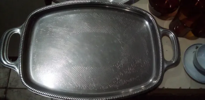 bandeja antiga de inox meridional colecionador