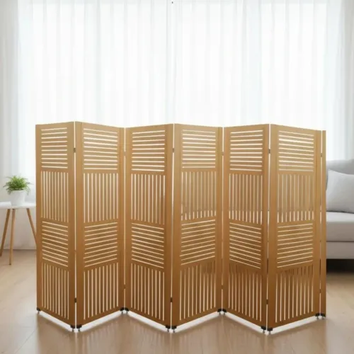 Biombo Divisória 6 Folhas  C 12 Pezinhos Frissado 1cm Ocre