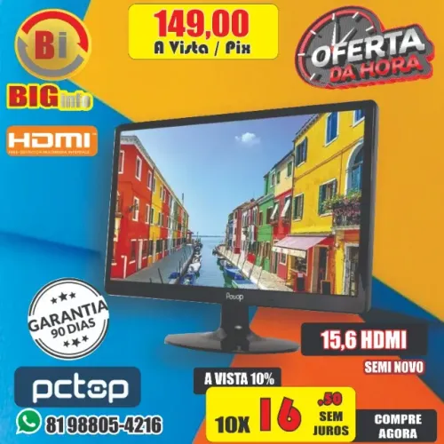 Monitor 15.6" LED, Widescreen, HD, HDMI, VGA, VESA, Ajuste de inclinação - Garantia 