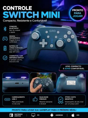 Controle Switch Mini Bluetooth ? Compacto, Confortável e Pronto para Jogar!