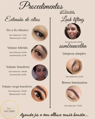 Extensão de cílios, lash lifting e muito mais