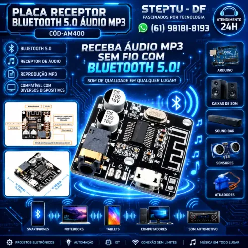 Placa Receptor Bluetooth 5.0 Áudio Mp3 Arduino Automação COD-AM400