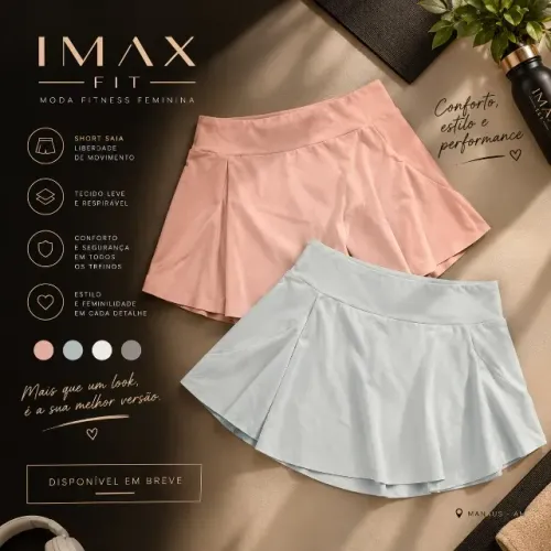 short saia fitness, tecido fresco maior conforto