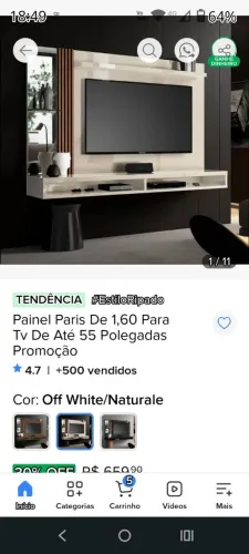 Painel de parede para tv de até 55 polegadas