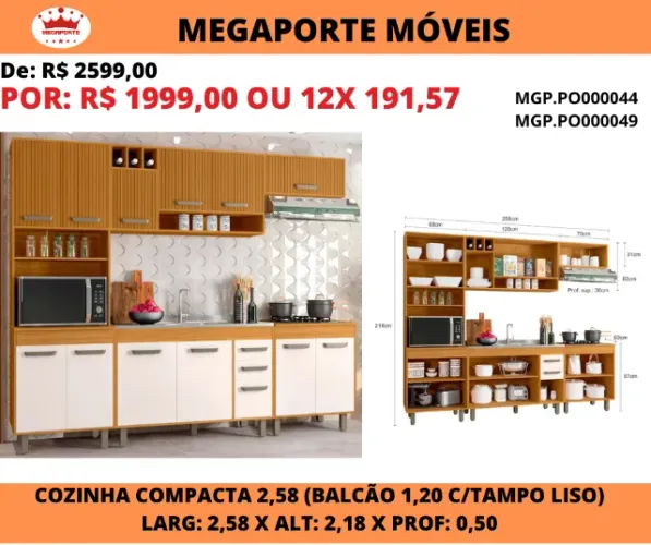 Cozinha Compacta Completa 2,58 com Balcões