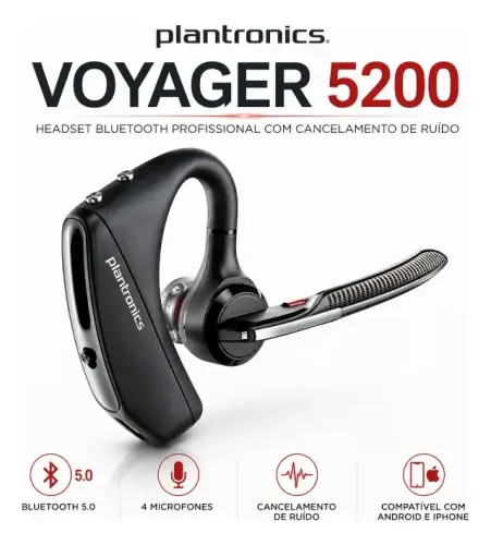 Headset Plantronics Voyager 5200-uc Bluetooth preto