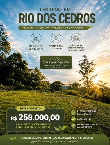 Terreno 10.000m² a 3km do Centro - Vista para o Alto São Bernardo - Rio dos Cedros/SC