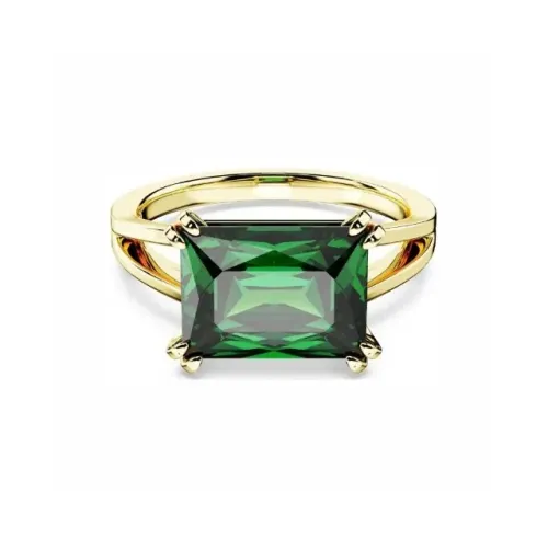 anel cocktail matrix, lapidação retangular, verde, revestido em dourado Swarovski