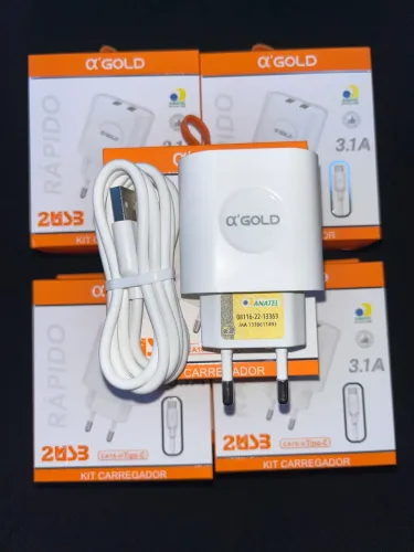Kit Carregador Rápido A?Gold 3.1A + Cabo Tipo-C