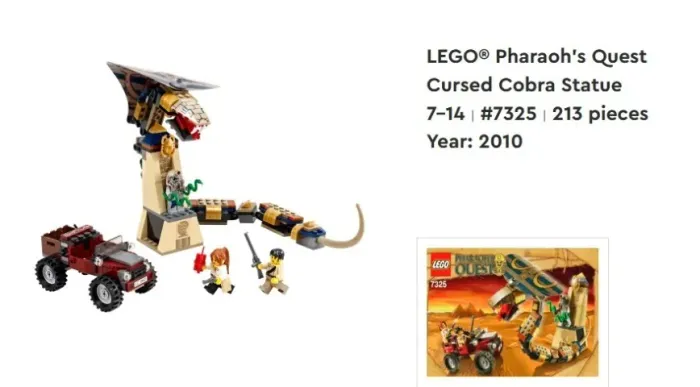 LEGO Pharaoh's Quest Cursed Cobra Statue 7-14 | #7325 Year: 2010