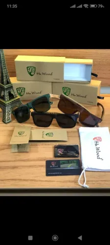 Óculos de sol original Marca Hu Wood Haste em madeira lente polarizada