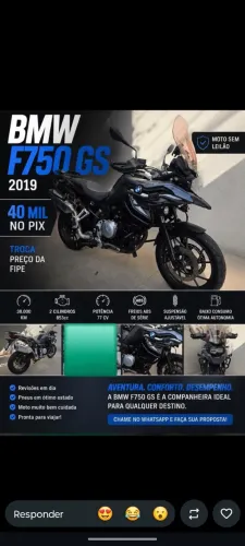 BMW f750 GS 2019 ACEITO TROCA MOTO OU CARRO