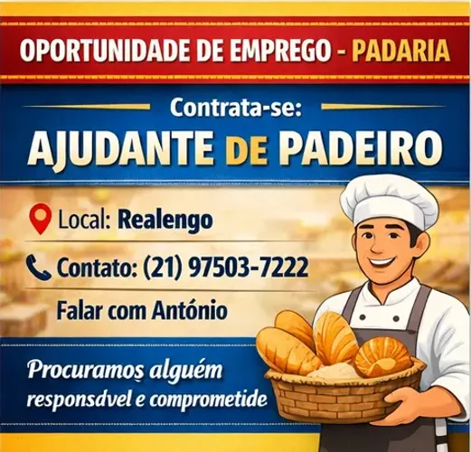 CONTRATA-SE PADEIRO/CONFEITEIRO COM PRÁTICA EM CARTEIRA