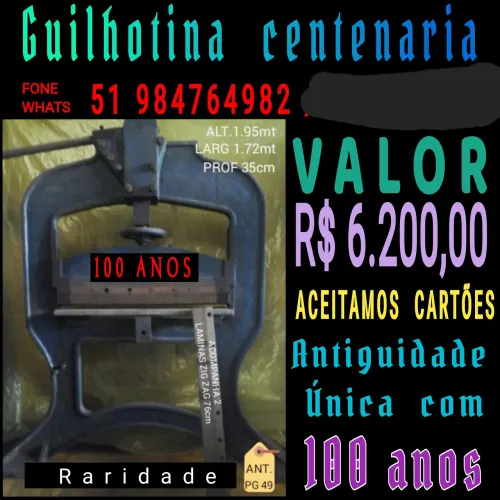 GUILHOTINA ANTIGA COM MAIS DE 100 ANOS EM EXCELENTE ESTADO DE CONSERVAÇÃO