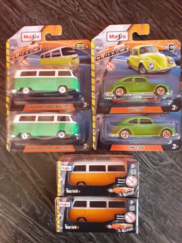 Miniaturas Fusca e Kombi Maisto escala 1/64