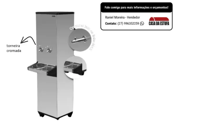Bebedouro e Purificador de Água Industrial Unimax 25L 2 Torneiras ou 1 Esguicho e 1 Tornei