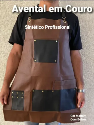 Avental em Couro Sintético Profissional Com Bolsos Cor Marrom