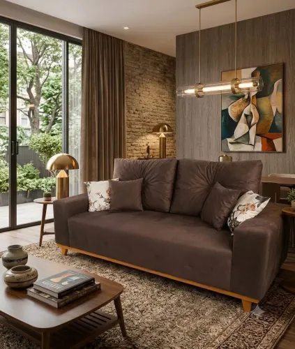 Sofá retrô quadrado 3 lugares com 4 almofadas decorativas grátis 