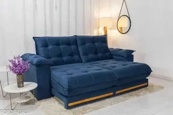 Sofá Reclinável Retrátil Barcelona 4 Lugares Azul
