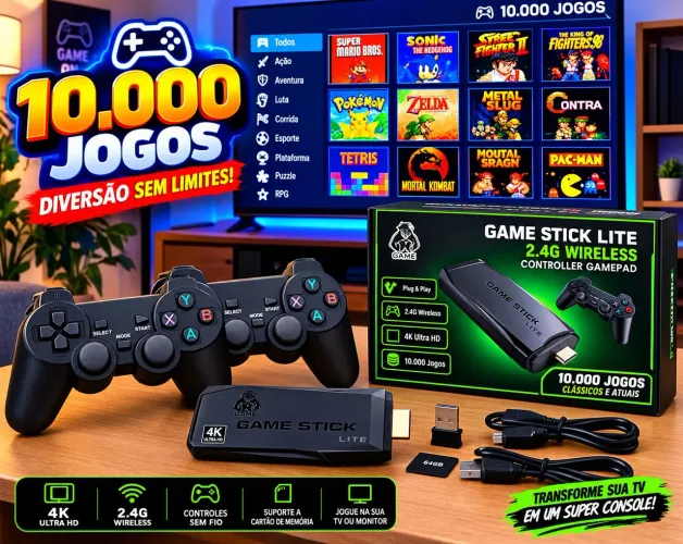 Game Stick 4K Retrô 10.000 Jogos em Alta Definição