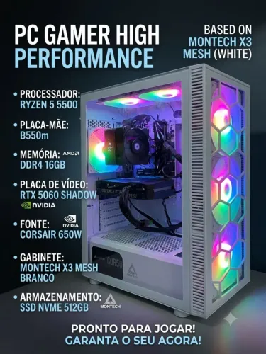 PC Gamer Monstro! RTX 5060 Shadow + Ryzen 5 5500 | 16GB R