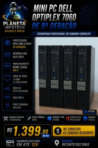 Mini PC DELL core i5 8500T com 8gb de ram DDR4 + NVME 256gb Gen4 ( 3 meses de garantia )