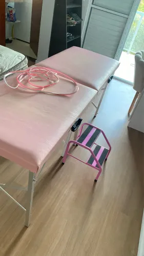Maca rosa reta dobrável, com escadinha+led rosa por apenas R$130