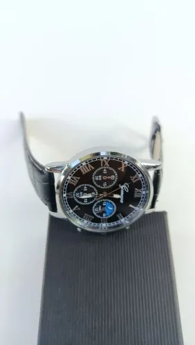 Relógio Bonito Algar Romanos Geneva Fashion E Casual Caixa preta/prata com Pulseira Couro