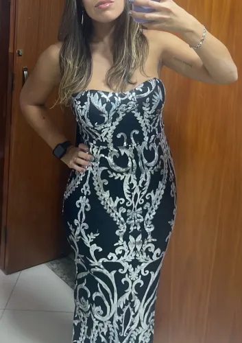 Imperdivel Vestido Festa e Formatura Preto e Prata ( NOVO)