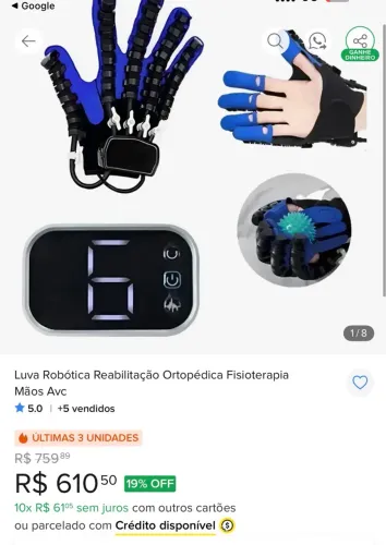 Luva Robótica Reabilitação Ortopédica Fisioterapia Mãos Avc * 5.0 | +5