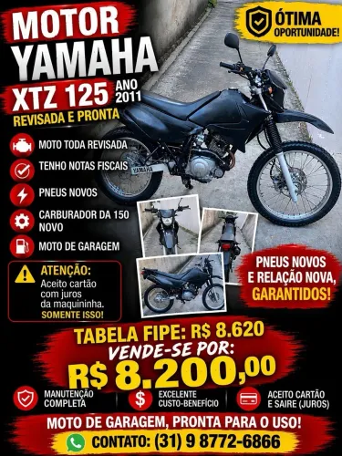 MOTOCICLETA XTZ 125, ANO 2011