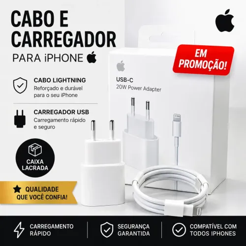 Carregador iPhone com cabo lacrado 