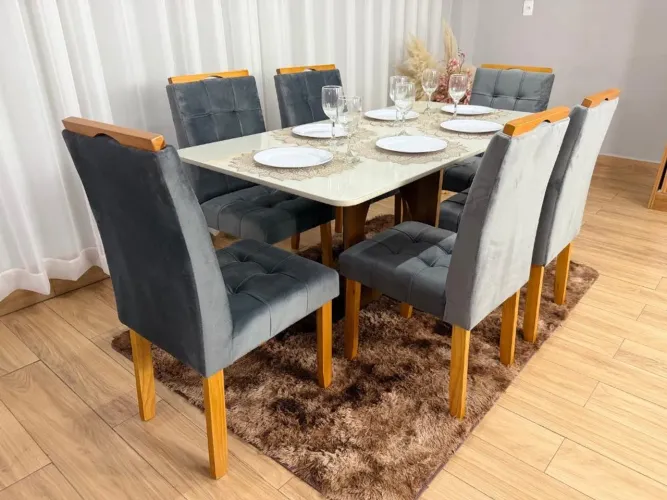Mesa de Jantar Madri 1.60×0.80 Com 6 Cadeiras- Entrega Rápida