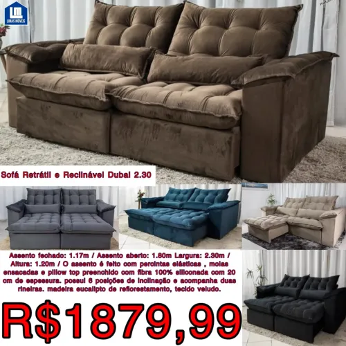 FRETE GRÁTIS SOFÁ RETRÁTIL E RECLINÁVEL POR 1880