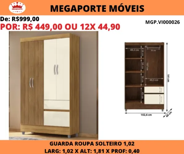 GUARDA ROUPA SOLTEIRO 4 PORTAS