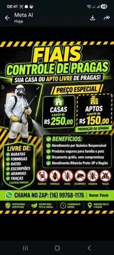 Detetizacao apartir de 150,00.
