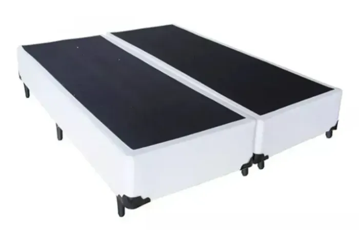 Cama Base Box Casal Bipartido Corino Branco