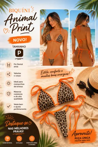 Biquini Fio Dental Marquinha Animal Print Lindo Veste P e M