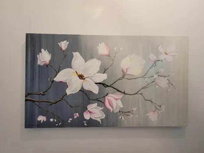 Quadro Decorativo Painel Magnólias Flores Pintado à Mão - 115x65cm