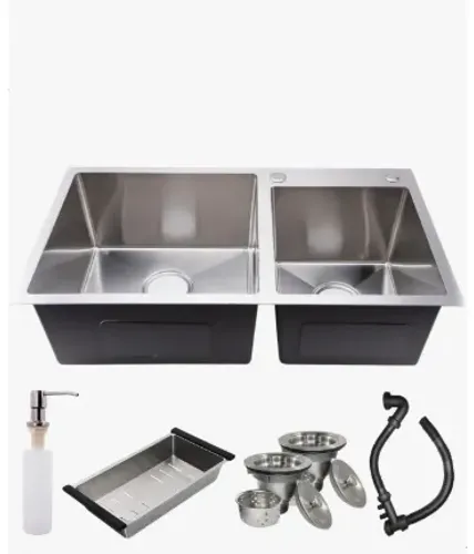 CUBA -pia cozinha gourmert Soft Inox Cuba Dupla Gourmet Aço Inoxidável Luxo Square Escovad