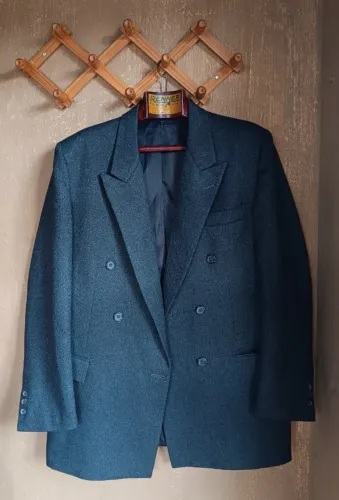 Blazer Masculino Azul Marinho de Abotoamento Duplo Clássico